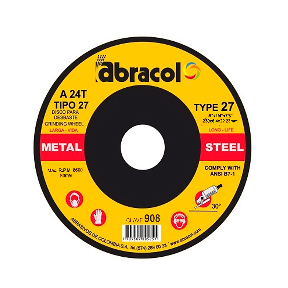 DISCO ABRACOL PULIR METAL 9"X1/4"X1/8" .