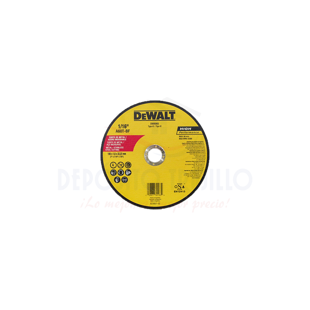 DISCO METAL C/FINO DEWALT 7" X 1/16" X 7/8"