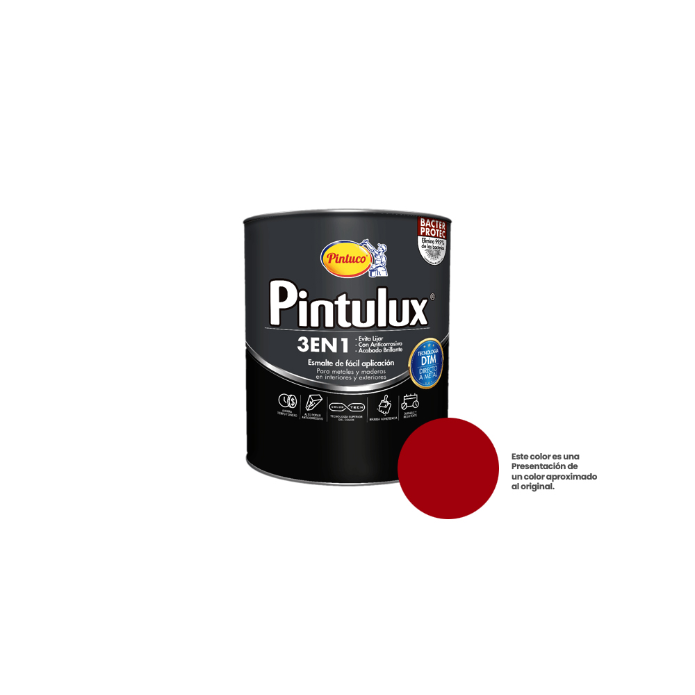 ESMALTE PINTULUX ROJO BERMELLON 3EN1 X 1/4 26 4