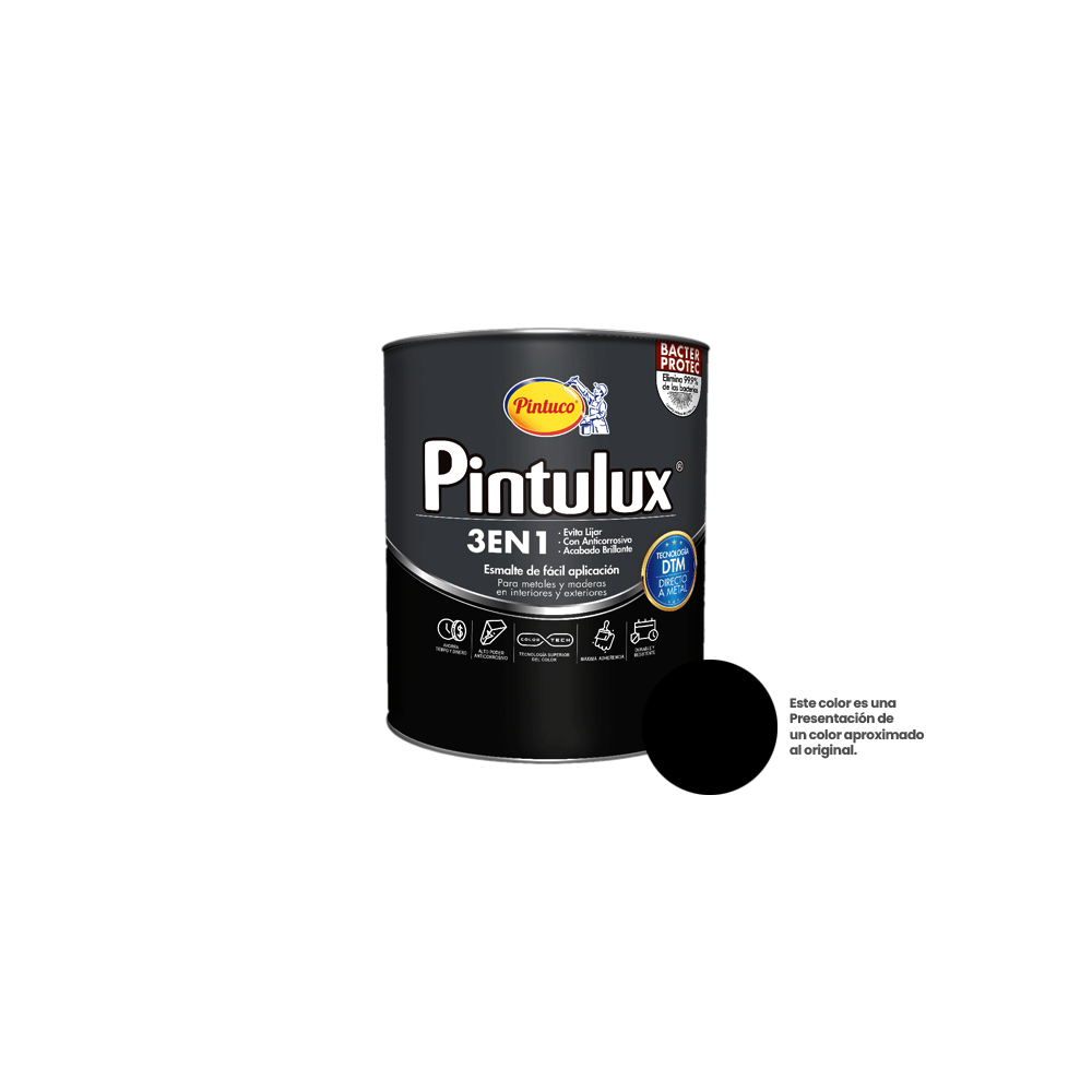 ESMALTE PINTULUX NEGRO 3EN1 X 1/4 95 4