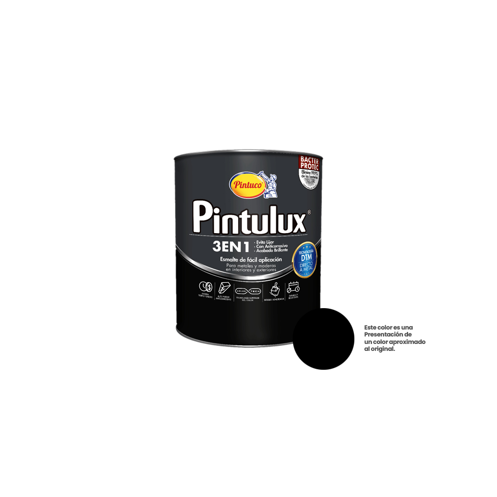 ESMALTE PINTULUX NEGRO MATE 3EN1 X 1/4 89 4